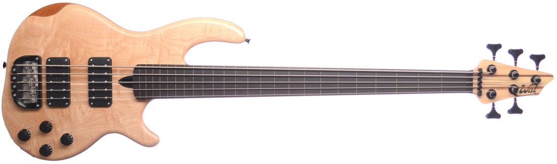5-string Mk3 with flame maple facings, a lined fretless ebony fingerboard and black tuners & retainer.