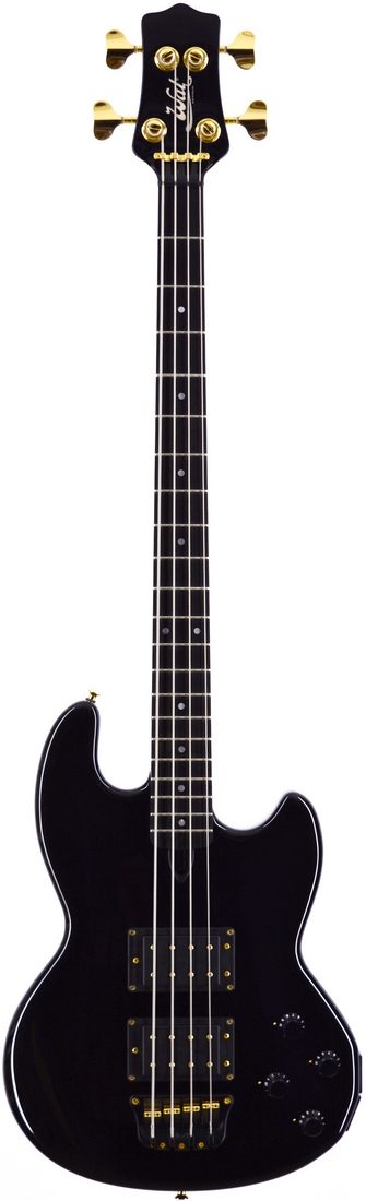 Mk1 with gloss black body and neck finish, an ebony fingerboard and gold hardware.