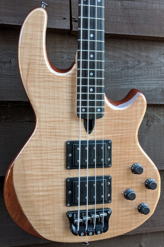 Mk2 with flame maple facings, a clear gloss finish, and an ebony fingerboard.