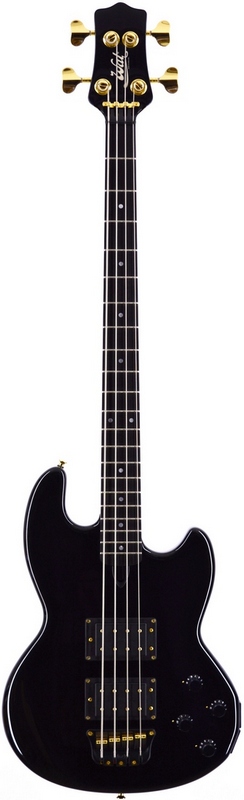 Mk1 with gloss black body and neck, ebony fingerboard and gold hardware.